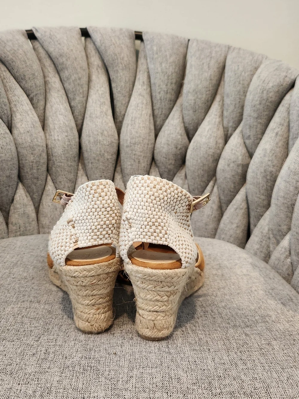 Tan Suede Espadrille Wedges with Ankle Strap